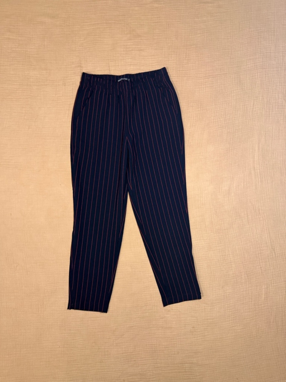 Abercrombie & Fitch Navy Blue Business Casual Trousers with Red Pinstripe